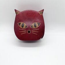 Cocina de cuero para gato tallada moneda roja 4,5""x4"" gatito gatito india boho retro, usado segunda mano  Embacar hacia Mexico