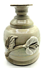 Studio Art Pottery Vase Applied Floral Lily Signed DC 86 6 inches tall Farmhouse for sale  Shipping to South Africa