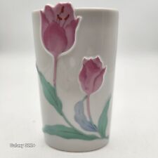 Usado, Vaso de cerâmica vintage 1970 tulipas 3D rosa azul 5,5" de altura Japão pintado à mão  comprar usado  Enviando para Brazil
