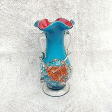 Jarrón vintage hecho a mano azul floral rojo naranja vidrio 6,25 GV85 segunda mano  Embacar hacia Argentina