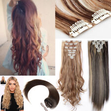Real Long Clip in Full Head hair Extensions as remy human hair 8 Piece Natural for sale  Shipping to South Africa