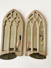 Usado, 2 - Espejo de arco aplique de pared de madera soporte para velas granja ventana rústica catedral segunda mano  Embacar hacia Argentina