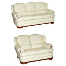 Confortável par de sofás ingleses de couro creme Thomas Lloyd de dois e três lugares comprar usado  Enviando para Brazil