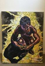 *SALE* ORIGINAL OIL CANVAS PAINTING SIGNED African American Art Figural Boy Sun for sale  Shipping to South Africa