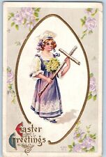 Postal Charlottesville VA Saludos de Pascua Niña con Flores de Cruz c1910 segunda mano  Embacar hacia Argentina