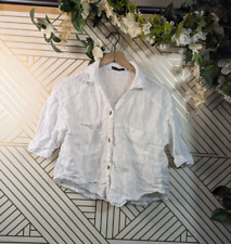 Camisa Zara Blanca 100% Lino Botones Prenda para el torso Mangas Cortas Cuello Cuadrado SM segunda mano  Embacar hacia Argentina