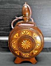 Vintage Folk Art Flask - Large Hand Carved Wood - Water Bottle Decanter (376) for sale  Shipping to South Africa