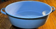 VINTAGE BLUE ENAMEL ENAMELWARE OVAL TUB WASH BASIN BABY BATH w/ SOAP DISH for sale  Shipping to South Africa