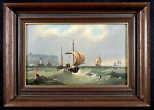 FINE 20th CENTURY DUTCH OIL ON PANEL SHIPS BY THE COAST SEASCAPE PAINTING for sale  Shipping to South Africa