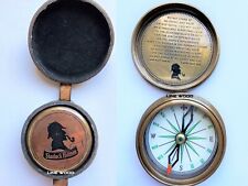 Handmade Nautical Brass Poem Compass Sherlock Holmes With Leather Case  2.5" for sale  Shipping to South Africa