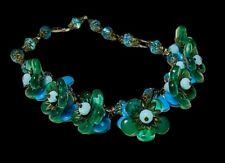 Colar vintage de vidro azul-petróleo folhas de flores joias italianas ousadas Lei vintage 💙 comprar usado  Enviando para Brazil