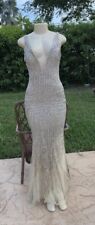 JOVANI BEIGE SILVER BEADS & SEQUINS SLEEVELESS FITTED FORMAL GOWN Sz 4 for sale  Shipping to South Africa