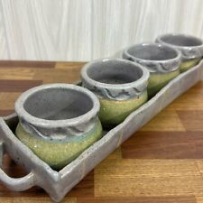 Conjunto de prato de cerâmica bandeja condimento mergulho vitrificado caseiro redondo rústico verde cinza pote, usado comprar usado  Enviando para Brazil