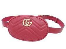 Auth GUCCI GG Marmont Waist Bag Belt Bag Red/Black Leather/Goldtone - e51742g til salgs  Frakt til Norway