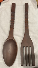 Used, Vintage Large Carved Wooden Fork & Spoon Wall Decor 19” Tiki Totem WALL DECOR for sale  Shipping to South Africa