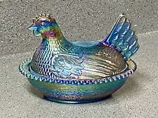 Used, Vintage Indiana Glass CARNIVAL GLASS BLUE HEN ON NEST Candy Dish PRISTINE for sale  Apex