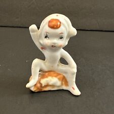 Vintage Pixie Elf On Log Porcelain Japan 2 - 3/4” As Is Paint Loss, used for sale  Shipping to South Africa