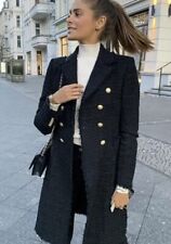 Jaqueta ZARA preta militar bainha crua tweed blazer longo botões dourados casaco M, usado comprar usado  Enviando para Brazil