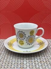 Rorstrand PUCK Demitasse Tea Cup and Saucer Sweden Yellow Band Sun Flowers Retro for sale  Shipping to South Africa