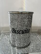 Used, CRUSHED DIAMOND BISCUIT JAR TIN CRYSTAL BIN GLASS KITCHEN SPARKLY SILVER MIRROR for sale  Shipping to South Africa