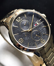 Relógio masculino genuíno Tommy Hilfiger designer tempo duplo data preto dourado, usado comprar usado  Enviando para Brazil
