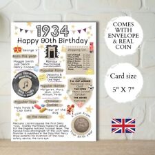 90th Birthday Card With 1934 Coin & Envelope - Choose your Card Colour -British for sale  Shipping to South Africa