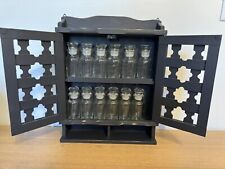 Vintage black Wooden Wall Hanging Spice Cabinet W/12 Glass Apothecary Spice Jars for sale  Shipping to South Africa