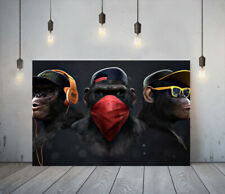 BANKSY 3 SWAG MONKEYS -DEEP FRAMED CANVAS WALL ART PICTURE PAPER PRINT- ORANGE, used for sale  LONDONDERRY