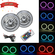 Pair 7" Round RGB Multi Color LED SMD Halo Angel Eyes DRL Headlights Replacement, used for sale  Shipping to South Africa