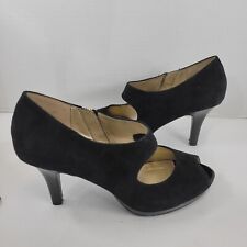Bandolino STARTVIEW Black Suede 3.5" Heel Size 9 Peep Toe Gold Zip Close, used for sale  Shipping to South Africa