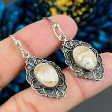 Wedding Gift For Her 925 Silver Natural Peanut Wood Jasper Drop/Dangle Earrings for sale  Shipping to South Africa