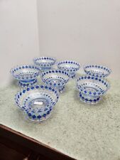 EAPG KING SON AND CO. NO. 25 FINE CUT AND BLOCK BLUE STAIN BERRY BOWLS SET OF 7 for sale  Shipping to South Africa