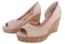 H&M SIZE 4 WOMENS BEIGE PEEPTOE CUT OUT SNAKESKIN COURT SHOES CORK WEDGES HEELS for sale  Shipping to South Africa