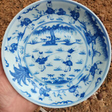 Usado, Disco de porcelana antigua china dinastía Ming Chenghua azul y blanco bebé patrón de juego segunda mano  Embacar hacia Argentina