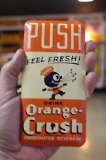 RARE 1950s PUSH ORANGE CRUSH SODA POP STAMPED PAINTED METAL DOOR SIGN FEEL FRESH for sale  Shipping to South Africa