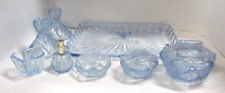 Vintage Ice Blue 8 Piece Glass Dresser Vanity Set, used for sale  Shipping to South Africa