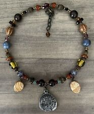 ANCIENT ROMAN MAN PORTRAIT & BIRD IMAGE MEDALLION ON MULTI COLORED BEADS CHOKER for sale  Shipping to South Africa