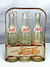 Vintage Pepsi-Cola Six Pack Carrier 1940's Metal Carrier c/Orig Six Bottles, usado comprar usado  Enviando para Brazil