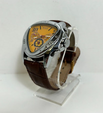 Jaragar Automatic Watch Yellow Face  Stainless Steel Case A 516 Leather Band, used for sale  Shipping to South Africa