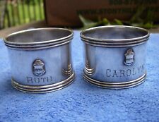 TWO Sterling NAPKIN RINGS w/ SORORITY COAT OF ARMS-Monogram RUTH & CAROLYN, used for sale  Shipping to Canada