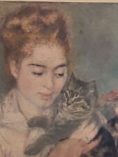 Vintage Framed Reprint of Woman with a Cat by Auguste Renoir, Impressionist Art for sale  Shipping to South Africa