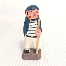 Vtg Wood Seaman Fisherman Carved Figurine Scandinavian Blue White for sale  Shipping to South Africa