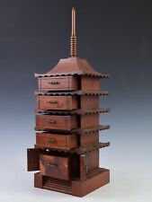 Pagoda de madera japonesa antigua vintage de cinco pisos - estuche de accesorios - estilo simple, usado segunda mano  Embacar hacia Argentina