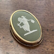 Wedgwood Green Jasperware Cameo Brooch Gold for sale  Shipping to South Africa