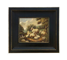 Pintura em tela estilo fazenda antiga ovelha em paisagem emoldurada comprar usado  Enviando para Brazil