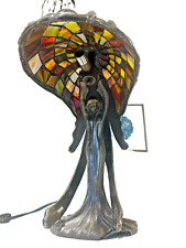 Lindo abajur de mesa antigo bronze vidro manchado voador senhora vendido como está L@@K, usado comprar usado  Enviando para Brazil