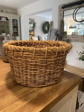 Vintage Rustic Chunky Rattan Wicker & Rope Large Round Log Storage Basket 50cm for sale  Shipping to South Africa