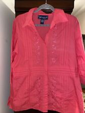 QVC Susan Graver Pink Embroidered Floral Button Up Pintuck Shirt MEDIUM for sale  Shipping to South Africa