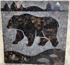 VTG Granite Stone Bear Tile Engraving Signed by Chicago Artist, Amy Dallas 6”x6” for sale  Shipping to South Africa