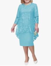 Plus Size Lace Mother Dress W/ Sleeves Tea Length Wedding Guest, 18W Turquoise for sale  Shipping to South Africa